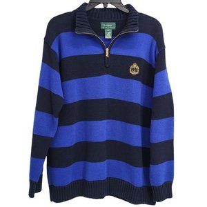 LAUREN by‎ Ralph Lauren Blue Striped 1/4 Zip Pullover Sweater Medium Green Label